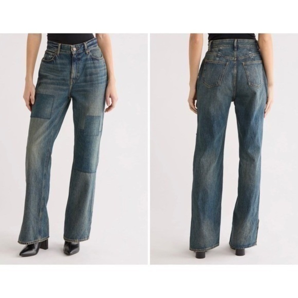 Good American The Khloe Jean Super‎ High Rise Straight Patchwork Blue Size 2/26
